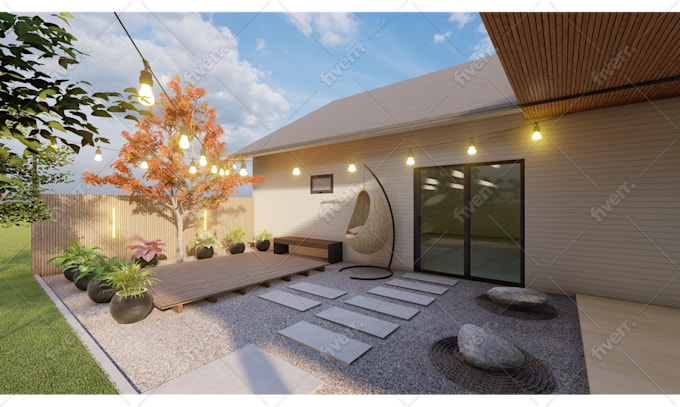 Design japanese gardens with walkthrough renders by